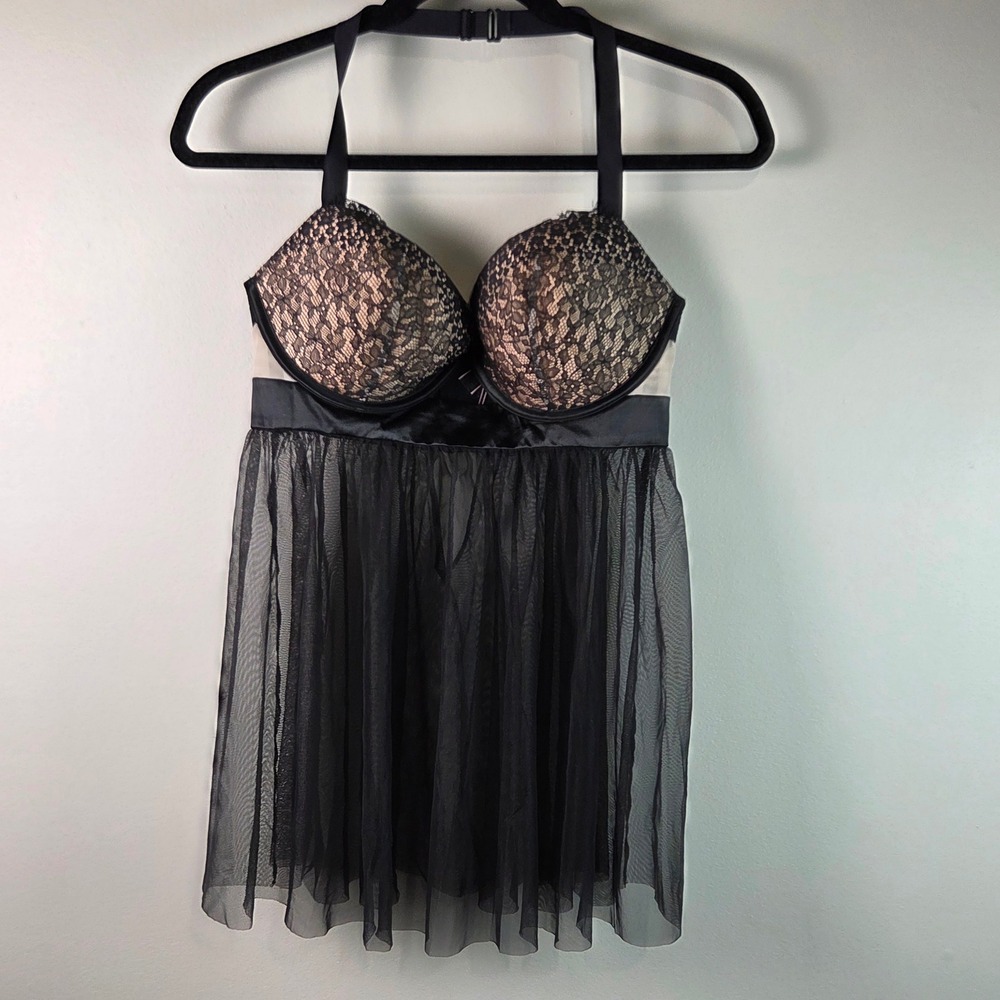 Victoria's Secret Babydoll Women 34DD Black Excellent Lace Mesh Lingerie Chemise